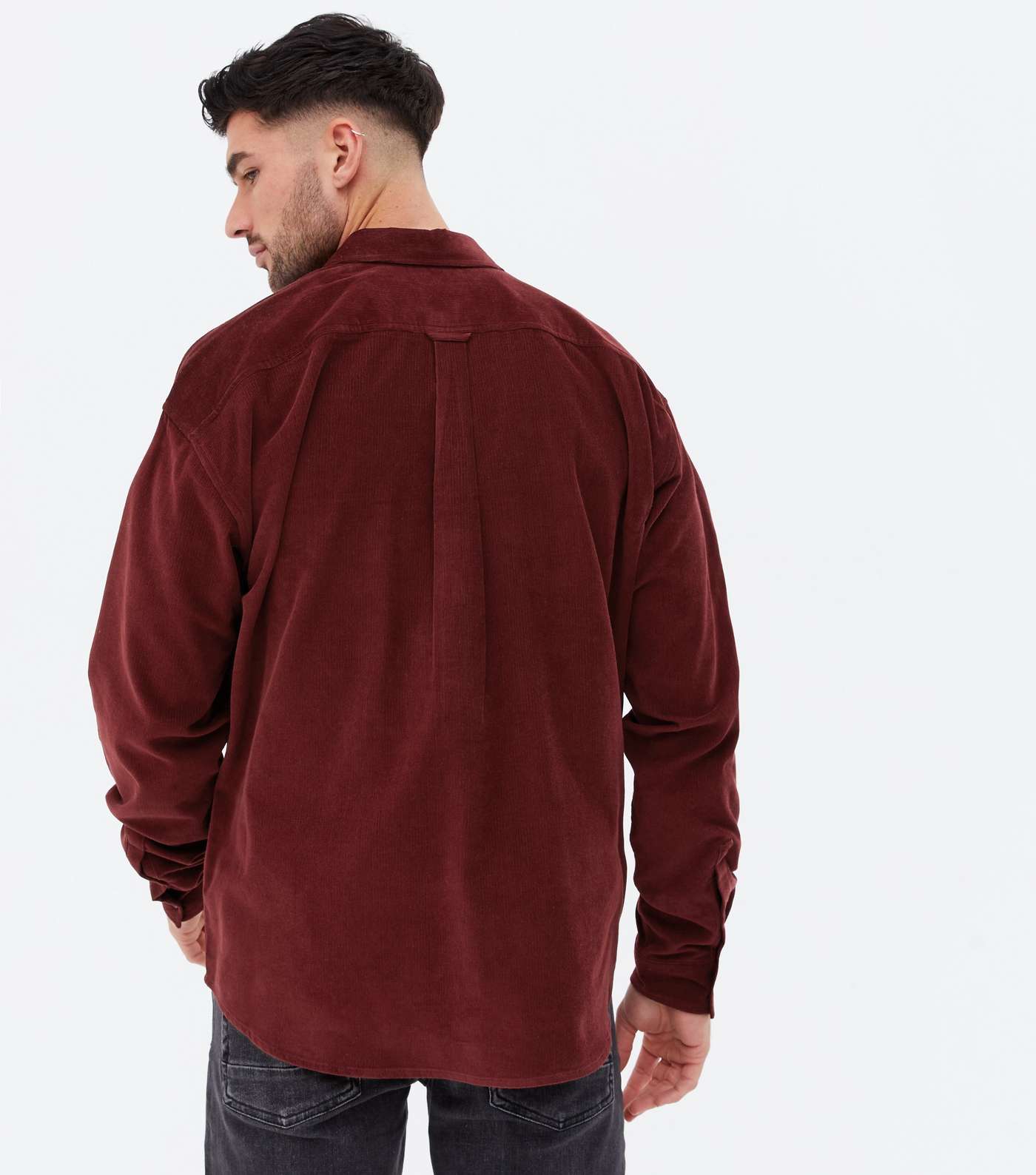 Burgundy Cord Long Sleeve Oversized Shirt Image 4