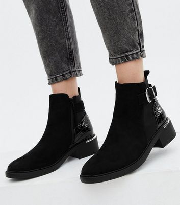 patent heeled ankle boots black