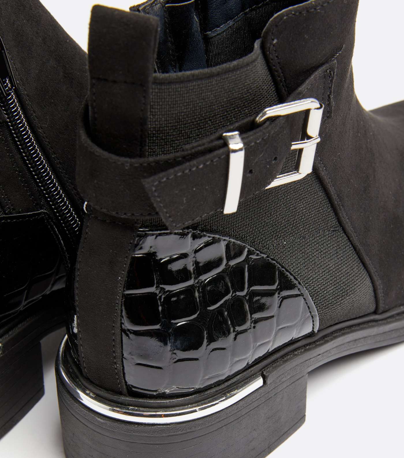 Black Suedette Buckle Faux Croc Panel Chelsea Boots Image 4