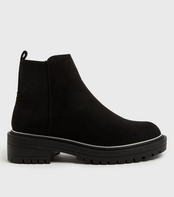 shop for Black Suedette Metal Trim Chunky Chelsea Boots New Look Vegan at Shopo