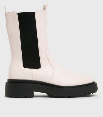 shop for Off White High Ankle Chunky Boots New Look Vegan at Shopo