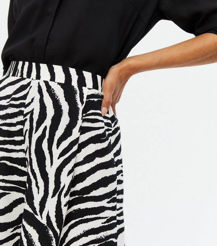 White Zebra Print Wide Leg Crop Trousers | New Look