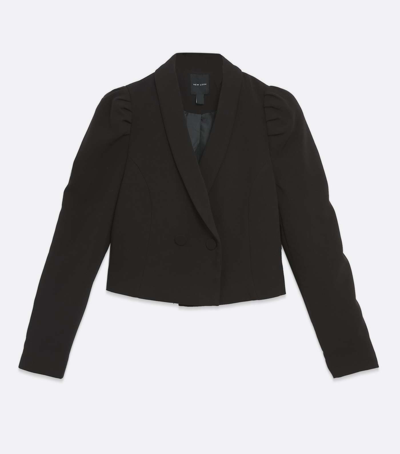 Black Puff Sleeve Double Breasted Crop Blazer Image 5