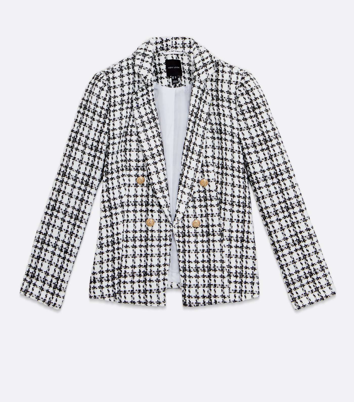 White Check Bouclé Double Breasted Collared Blazer Image 5