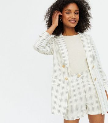 Click to view product details and reviews for White Stripe Gold Button Blazer New Look.