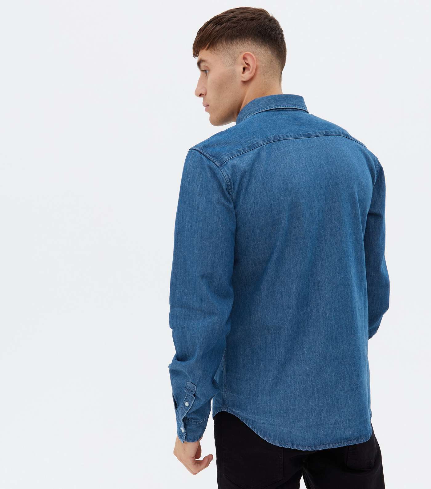 Blue Denim Pocket Front Long Sleeve Shirt Image 4