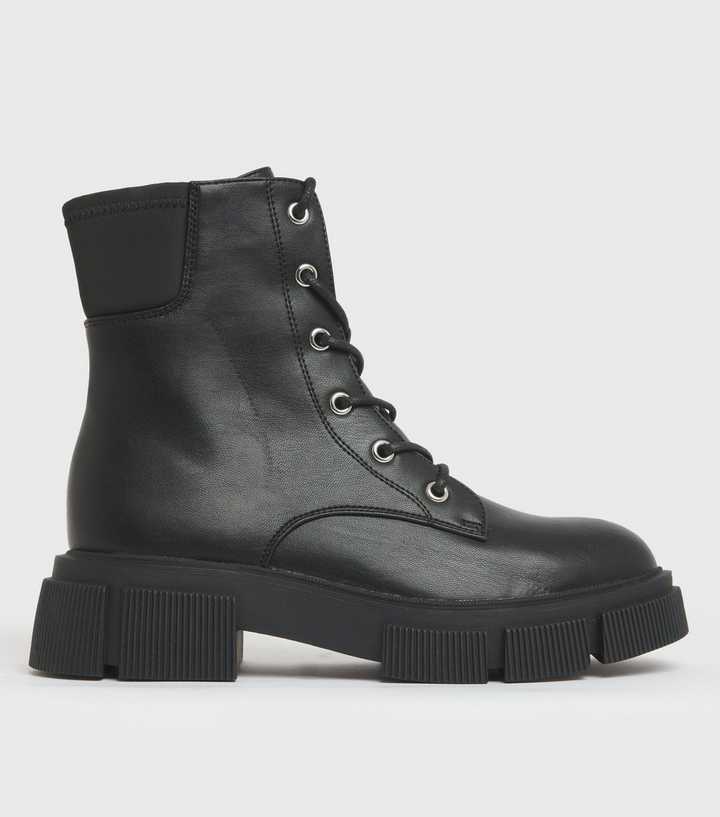 Black Lace Up Chunky Cleated Boots