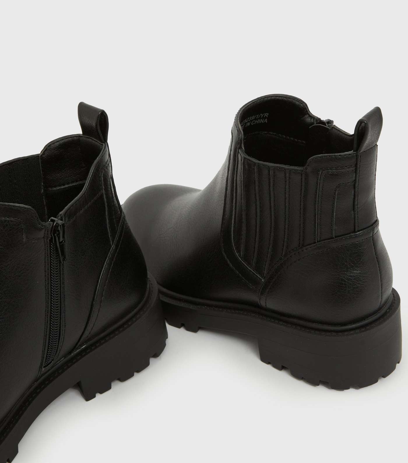 Extra Wide Fit Black Leather-Look Chunky Ankle Boots Image 4