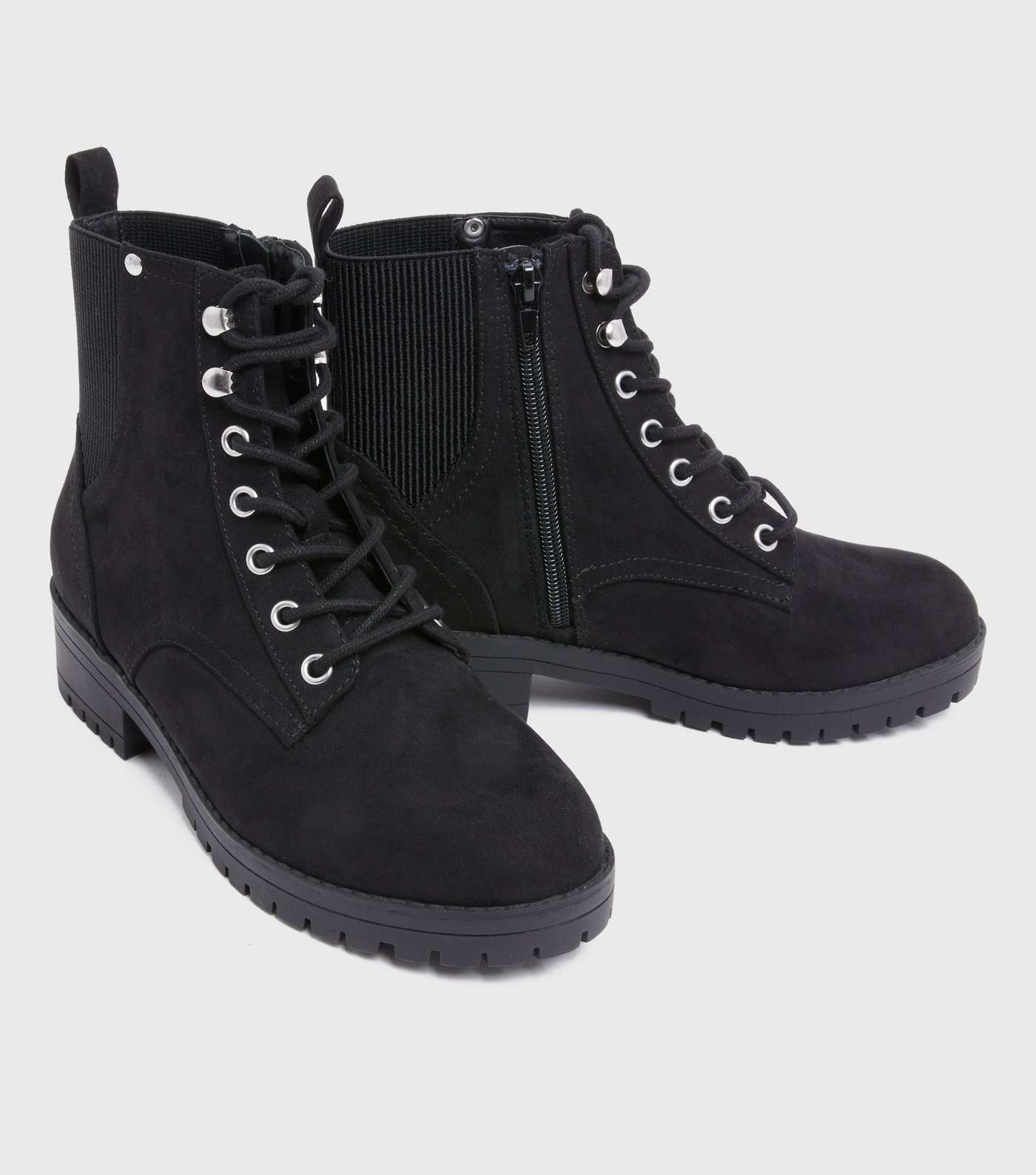 Wide Fit Black Suedette Chunky Boots Image 3