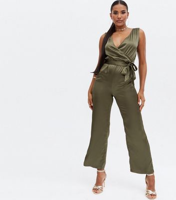 khaki satin playsuit