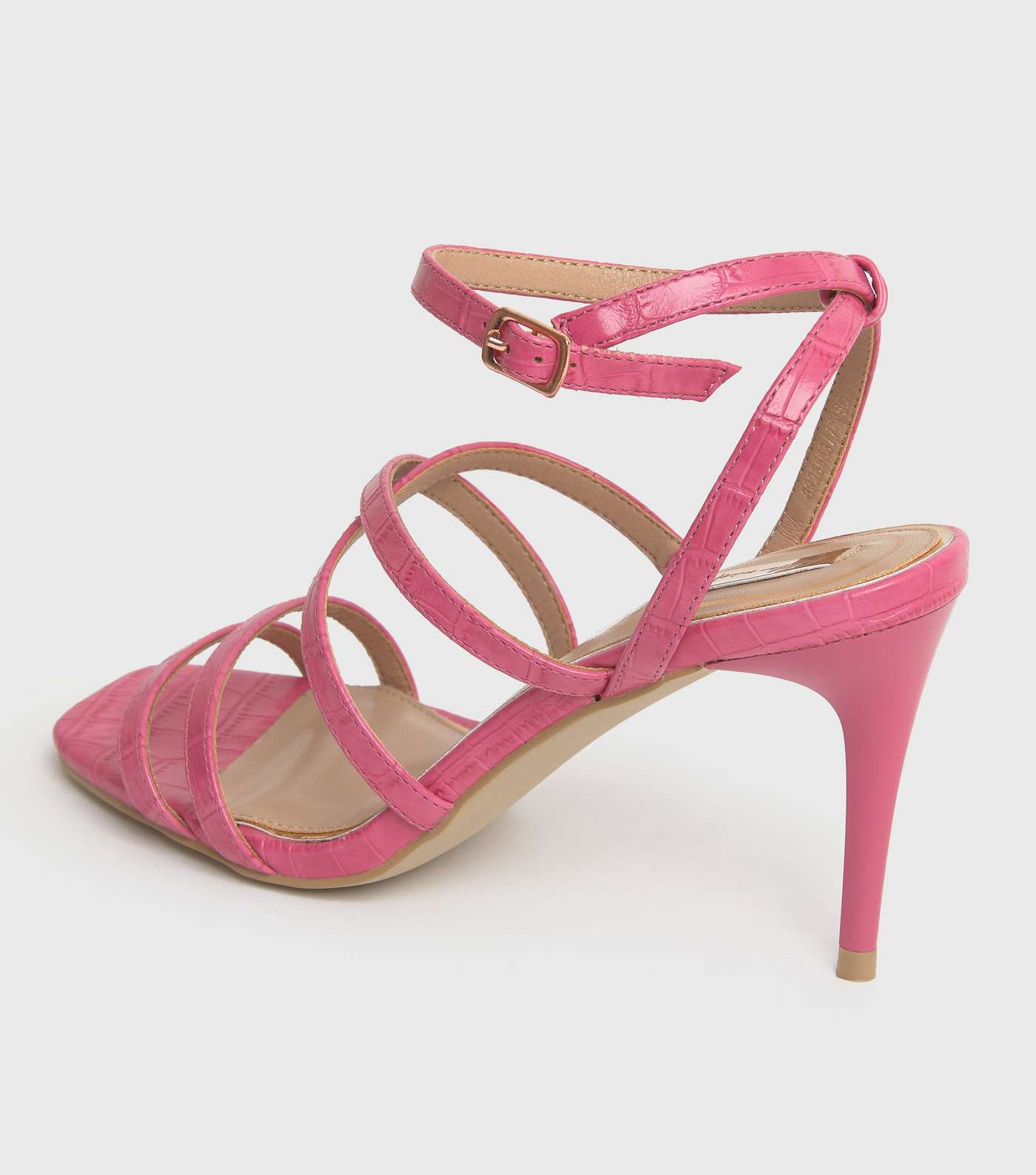 Little Mistress Bright Pink Faux Croc Strappy Stiletto Sandals Image 4