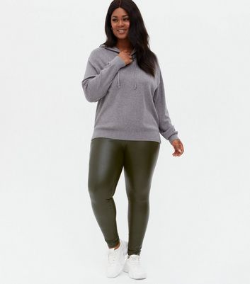 ONLY Curves Khaki Leather-Look Leggings