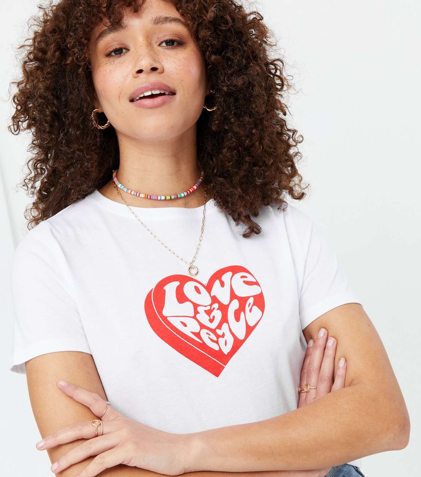 White Heart Love and Peace Logo T-Shirt Image 3