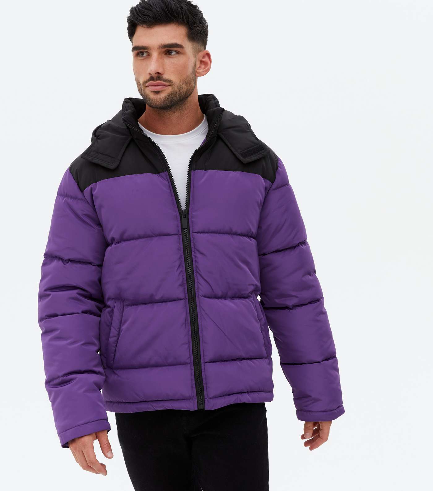 Purple Colour Block Puffer Jacket