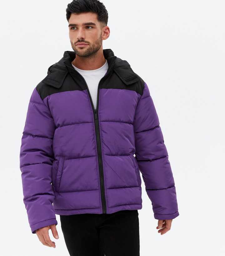 Purple Colour Block Puffer Jacket