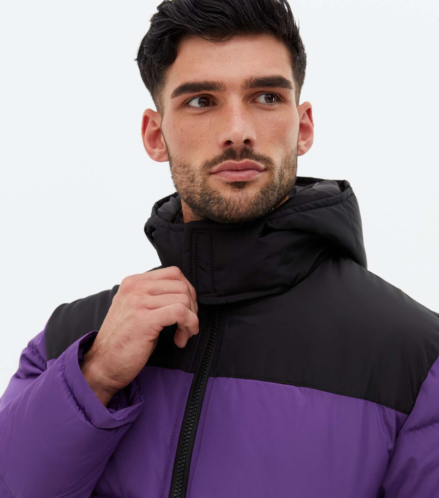Purple Colour Block Puffer Jacket Image 3