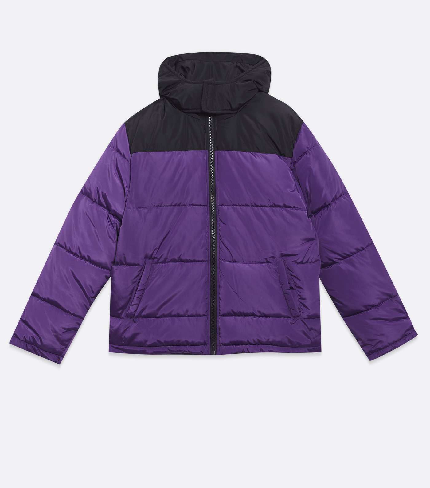 Purple Colour Block Puffer Jacket Image 5