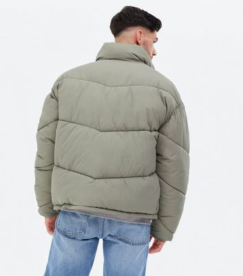 Olive High Neck Oversized Puffer Jacket | New Look