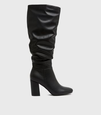 black leather knee high slouch boots