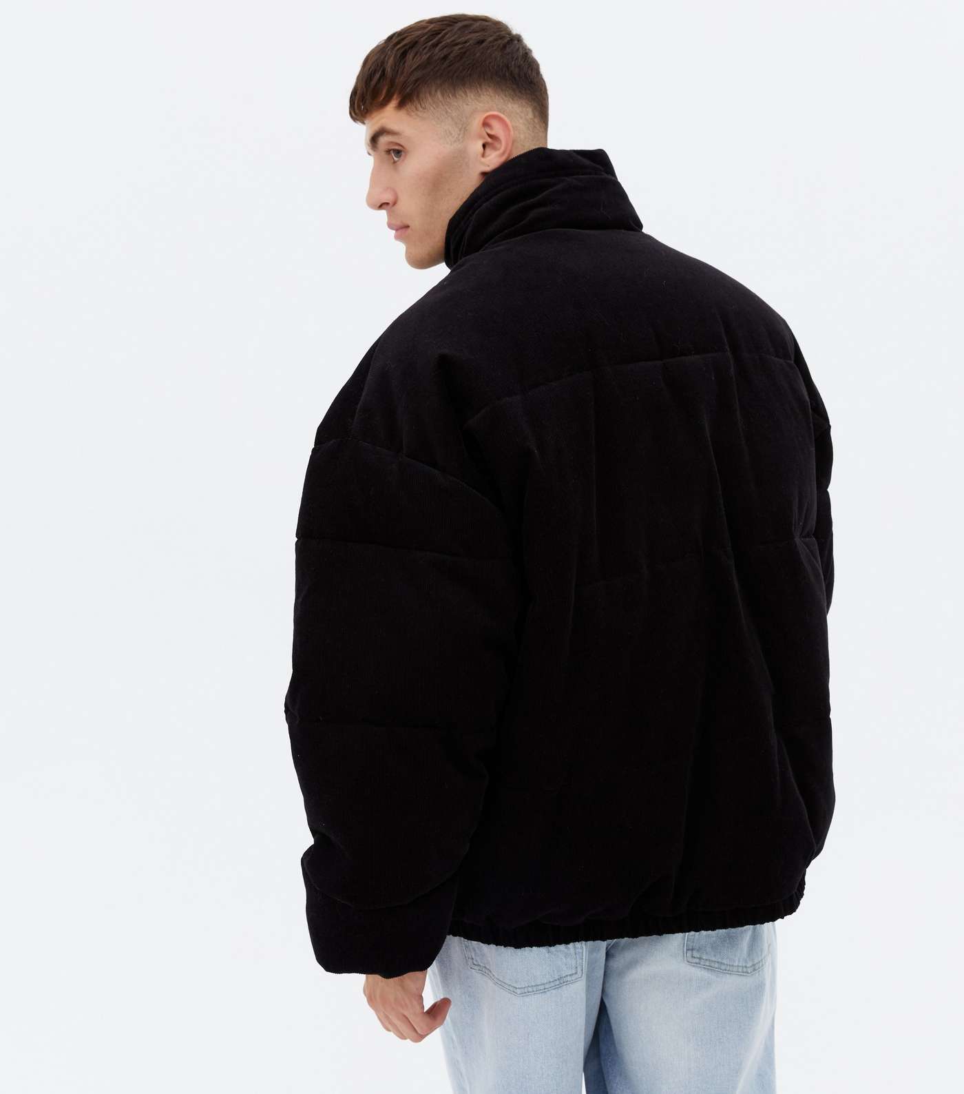 Black Cord High Neck Oversized Puffer Jacket Image 4
