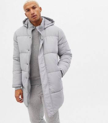 long grey padded coat with hood