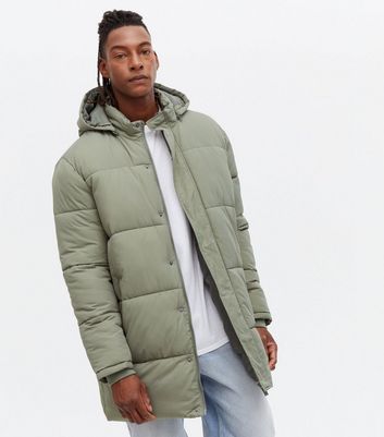 olive green long puffer coat