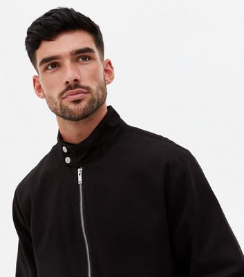 shop for Men's Black High Neck Harrington Jacket New Look at Shopo