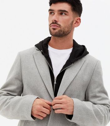 shop for Men's Grey Revere Collar Long Coat New Look at Shopo