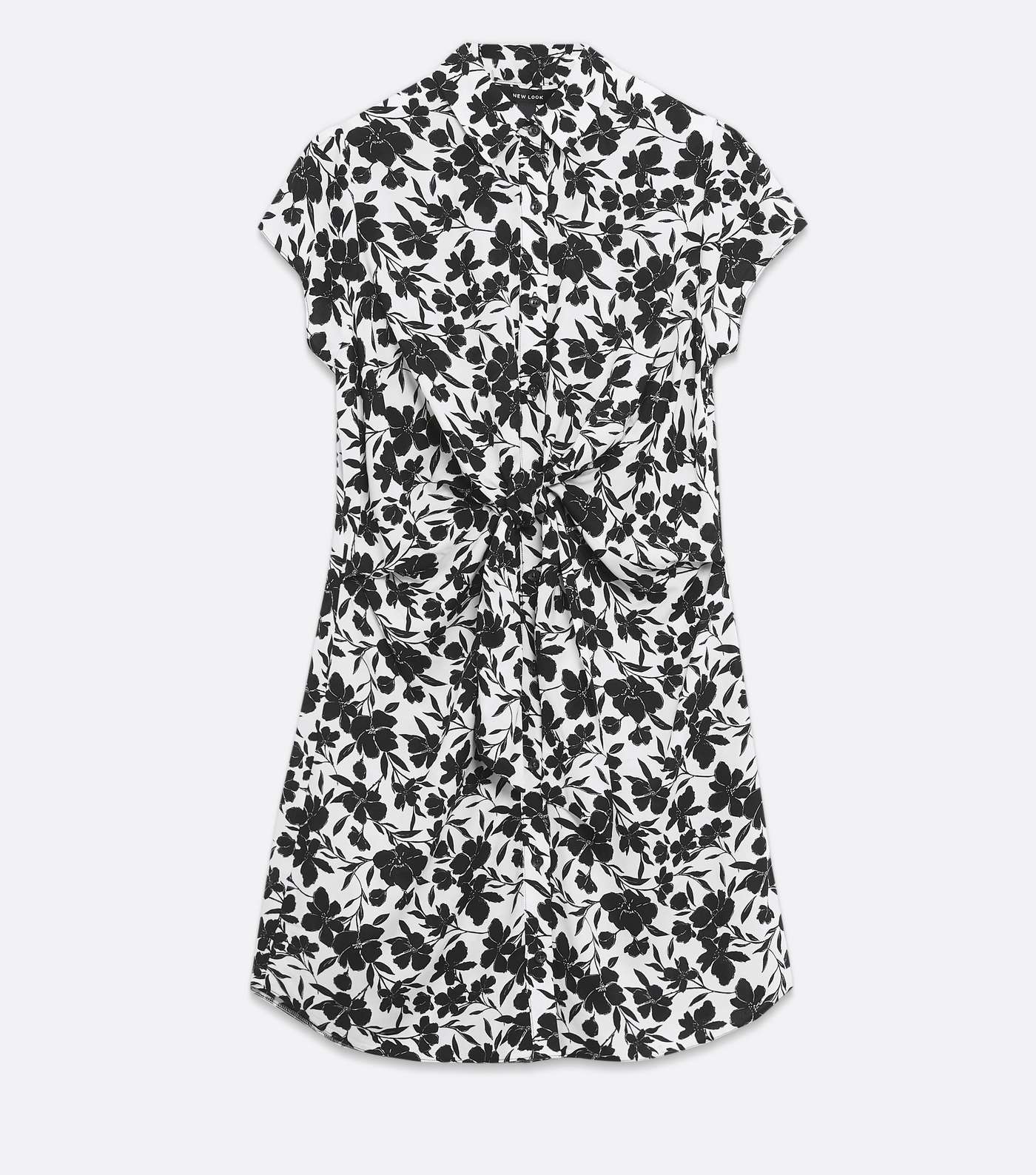 Black Floral Tie Front Mini Shirt Dress Image 5