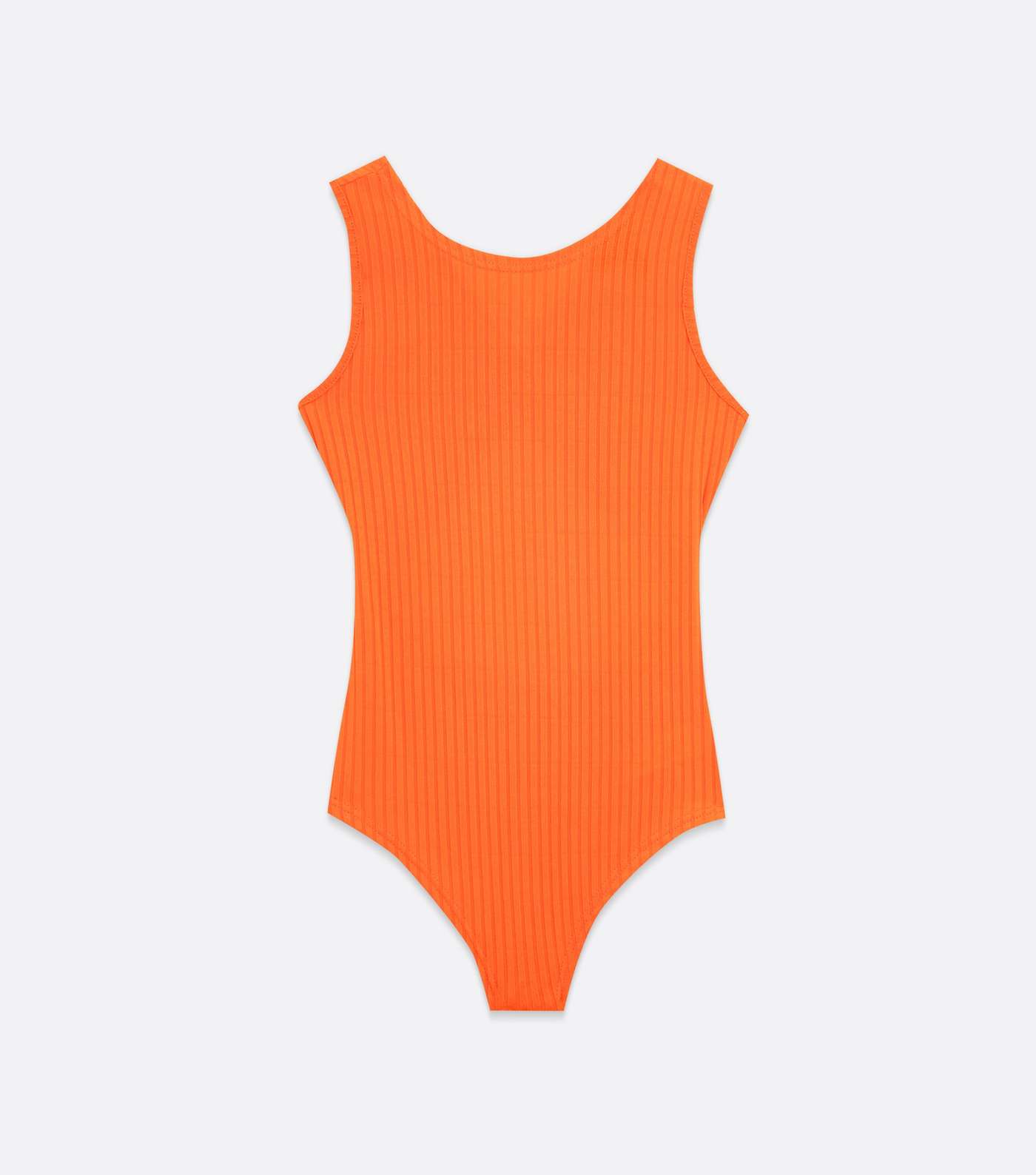 Orange Ribbed Twist Open Back Sleeveless Bodysuit Image 5