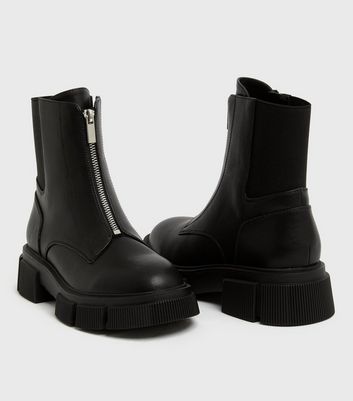 black boots with zipper in front