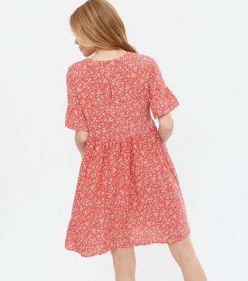 Red Ditsy Floral Mini Smock Dress | New 