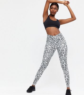 Pale Grey Leopard Print Sports Leggings 