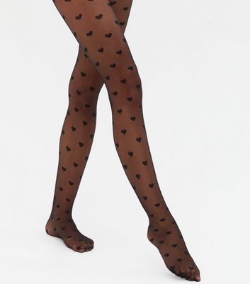 Black Heart Sheer Tights | New Look
