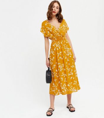 Yellow wrap midi on sale dress