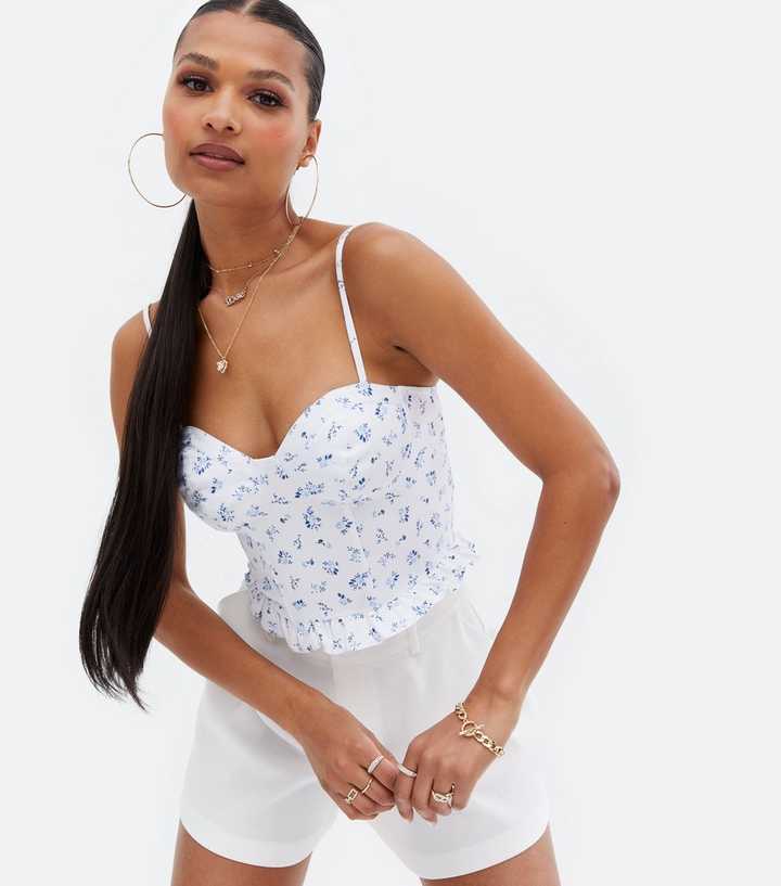 White Ditsy Floral Frill Top | New Look