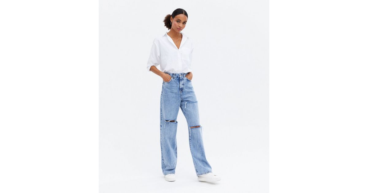 Blue Ripped Knee High Rise Sinead Baggy Fit Jeans | New Look