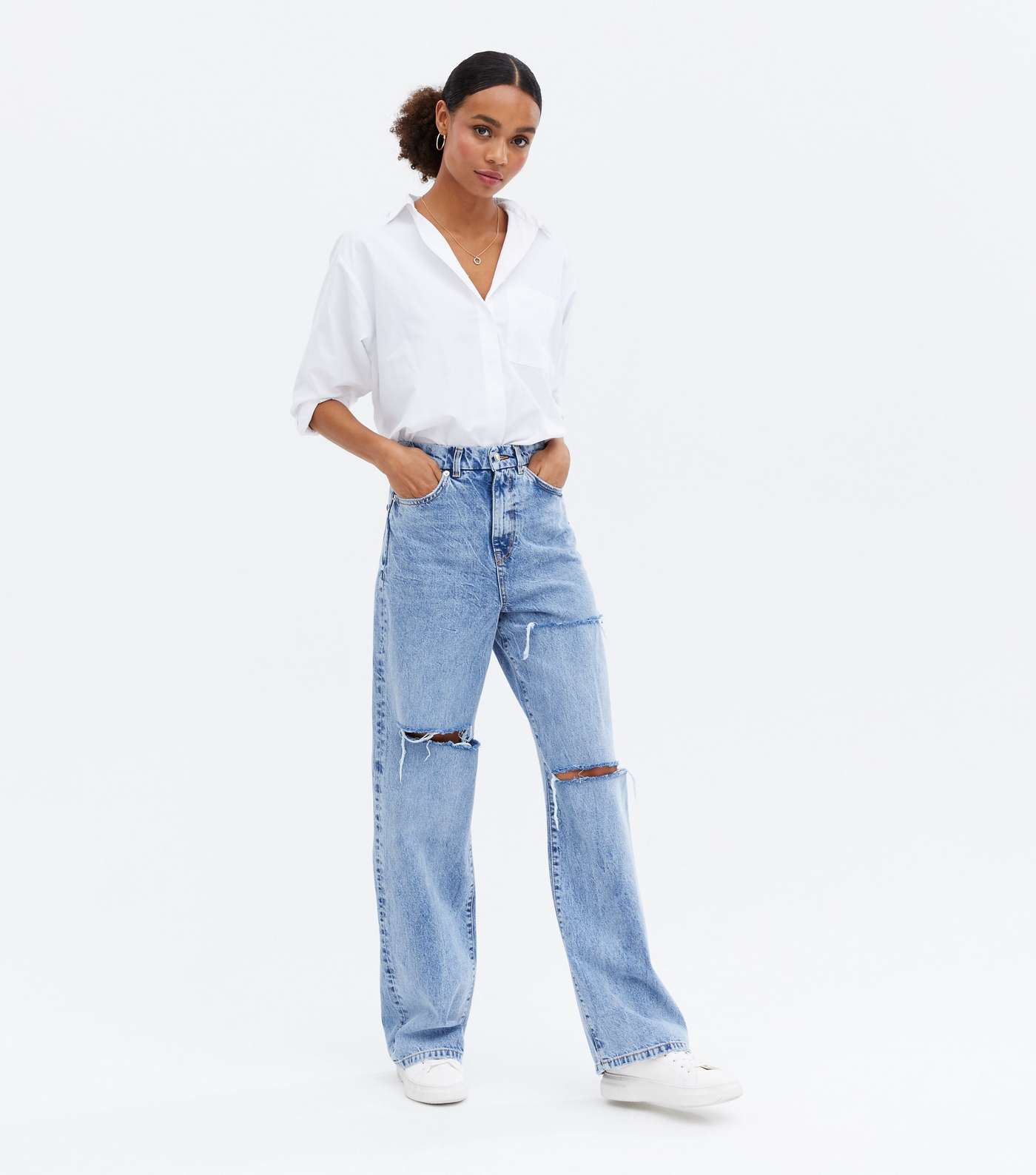 Blue Ripped Knee High Rise Sinead Baggy Fit Jeans