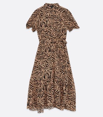 brown zebra print shirt dress