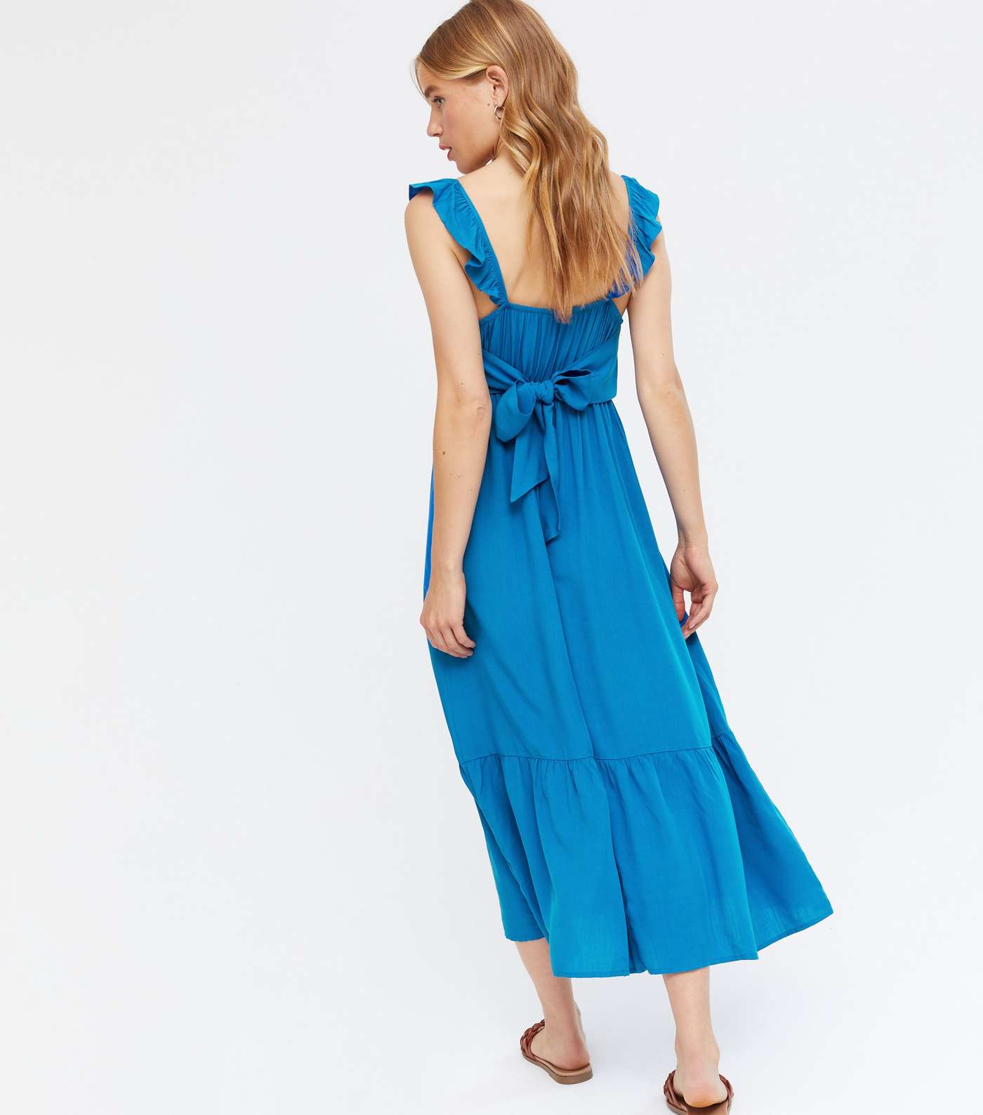 Blue Square Neck Tie Back Oversized Midi Dress Image 4