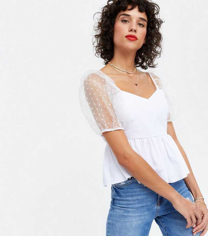 White Floral Crop Top - Puff Sleeve Top - Sweetheart Top - Lulus