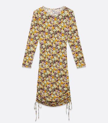 long sleeve yellow floral dress