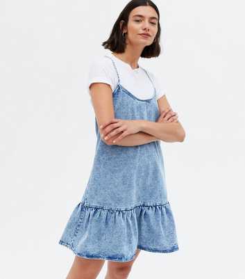 Noisy May Blue Denim Frill Strappy Dress