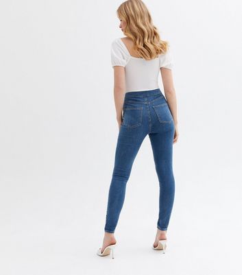 Click to view product details and reviews for Blue Mid Wash High Waist Hallie Super Skinny Jeans New Look.