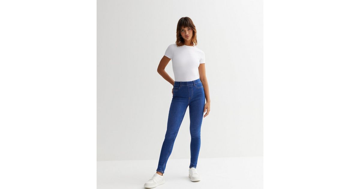 Bright Blue Mid Rise Life & Shape Emilee Jeggings | New Look