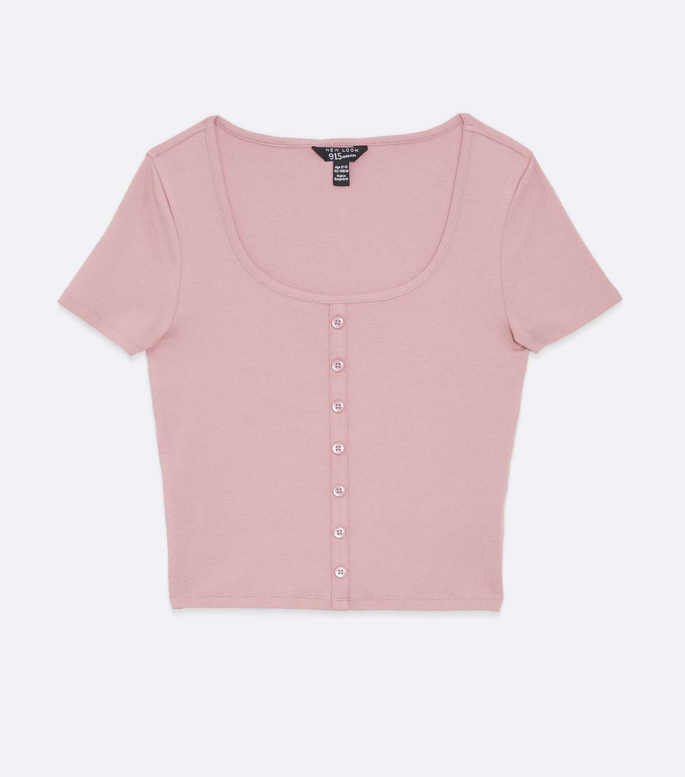 Girls Pink Ribbed Button Scoop Neck T-Shirt Image 5