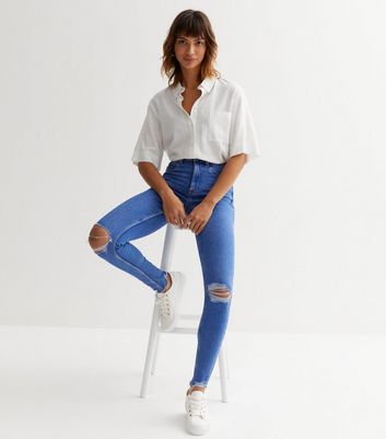 Bright Blue Ripped High Waist Hallie 