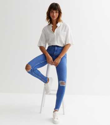 Bright Blue Ripped High Waist Hallie Super Skinny Jeans