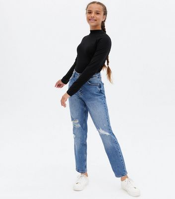 Girls Black High Neck Long Sleeve Top 