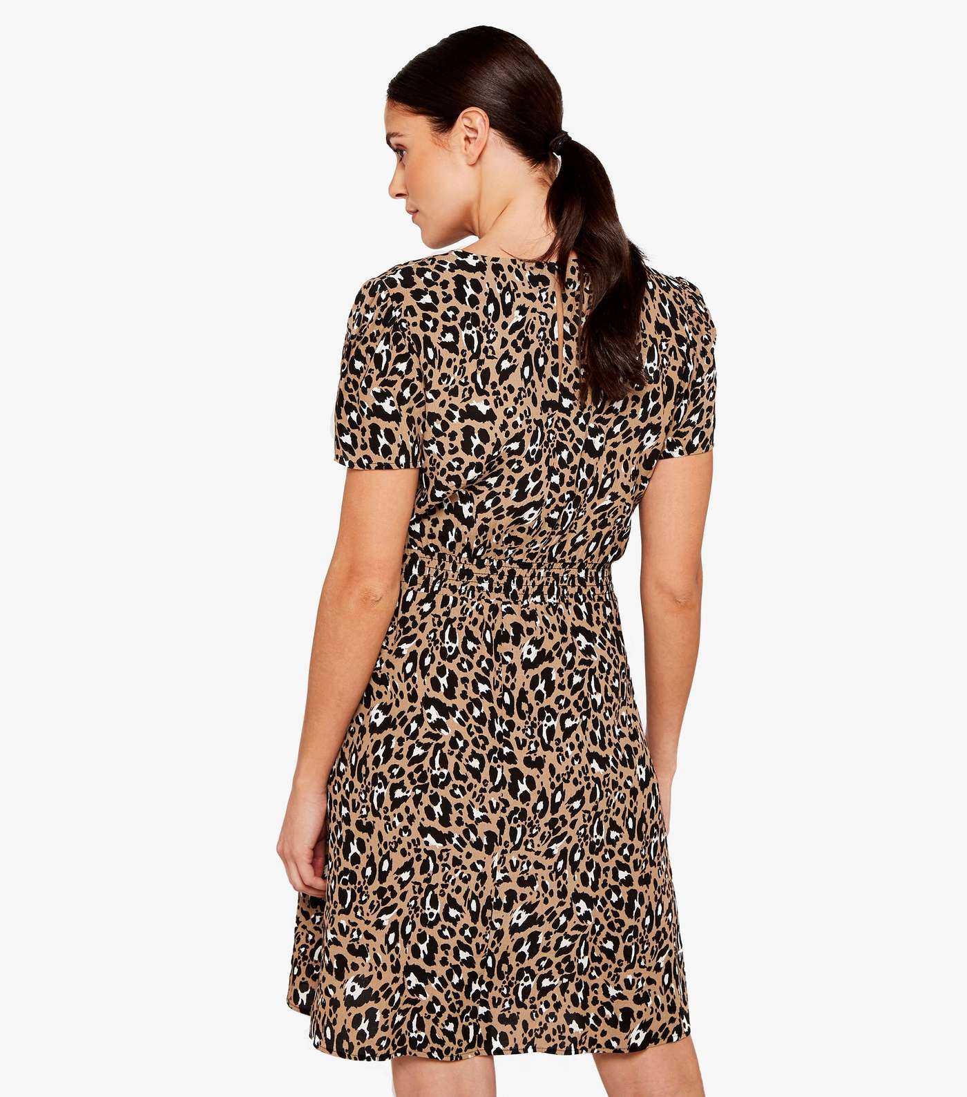 Apricot Stone Leopard Print Shirred Waist Dress Image 3
